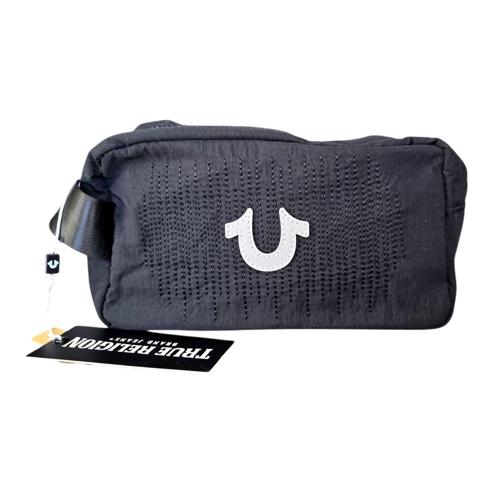True Religion Toiletry Makeup Bag Unisex Black Rain Horseshoe Logo Dopp Kit